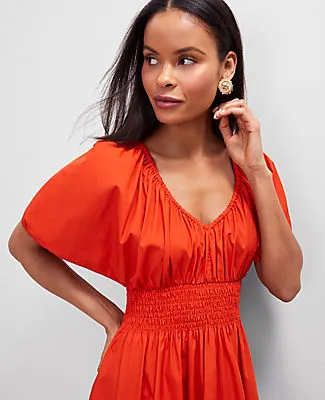 Ann Taylor Petite Smocked Puff Sleeve Midi Dress sold by Ann Taylor product image thumbnail 3