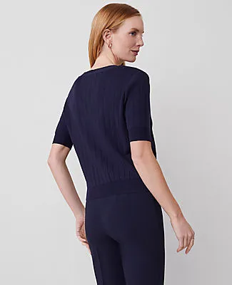 Ann Taylor Ribbed Short-Sleeve Pocket Cardigan sold by Ann Taylor product image thumbnail 2