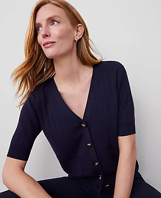 Ann Taylor Ribbed Short-Sleeve Pocket Cardigan sold by Ann Taylor product image thumbnail 3