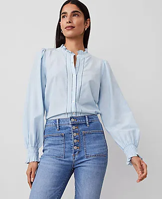Ann Taylor Cutout Smocked Cuff Blouse sold by Ann Taylor