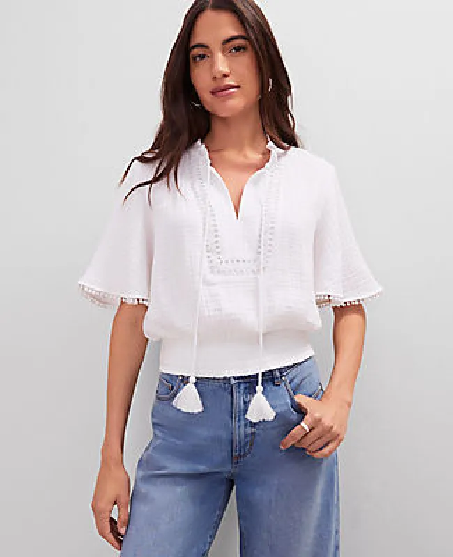 Ann Taylor Weekend Collection Linen Blend Tie Neck Blouse sold by Ann Taylor