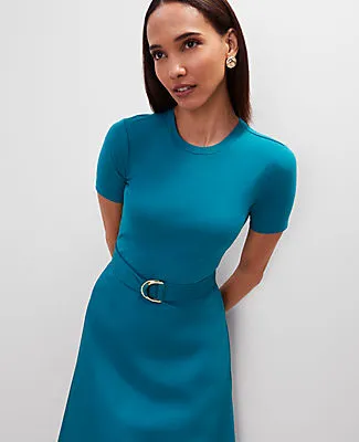 Ann Taylor Mixed Media Flare Midi Dress sold by Ann Taylor product image thumbnail 3