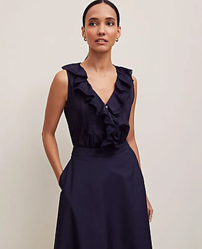 Ann Taylor Pintucked Ruffle Sleeveless Top sold by Ann Taylor