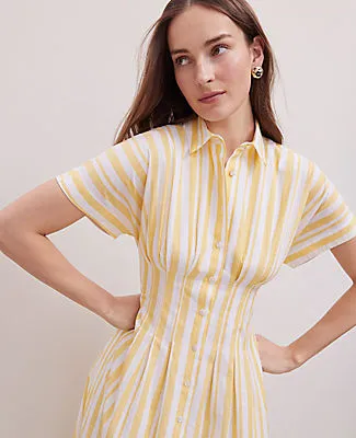 Ann Taylor Weekend Collection Striped Pleated Midi Pocket Shirtdress sold by Ann Taylor