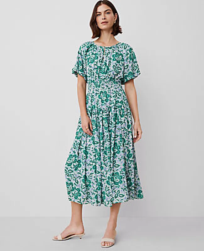 Ann Taylor Floral Split Neck Midi Dress sold by Ann Taylor
