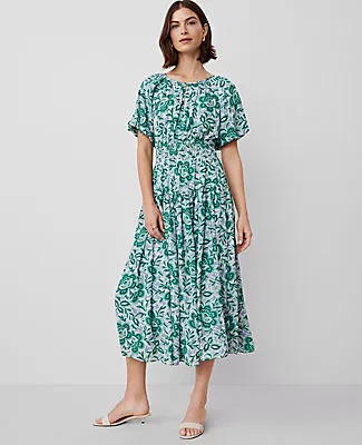 Ann Taylor Floral Split Neck Midi Dress sold by Ann Taylor