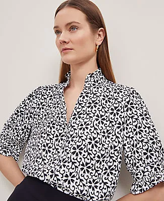 Ann Taylor Floral Ruffle Collar Shirt sold by Ann Taylor