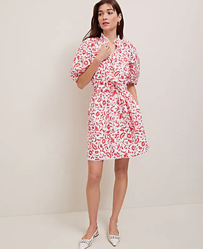 Ann Taylor Petite Floral Ruffle Neck Flare Dress sold by Ann Taylor
