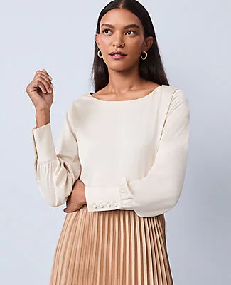 Ann Taylor Petite Satin Boat Neck Popover Top sold by Ann Taylor