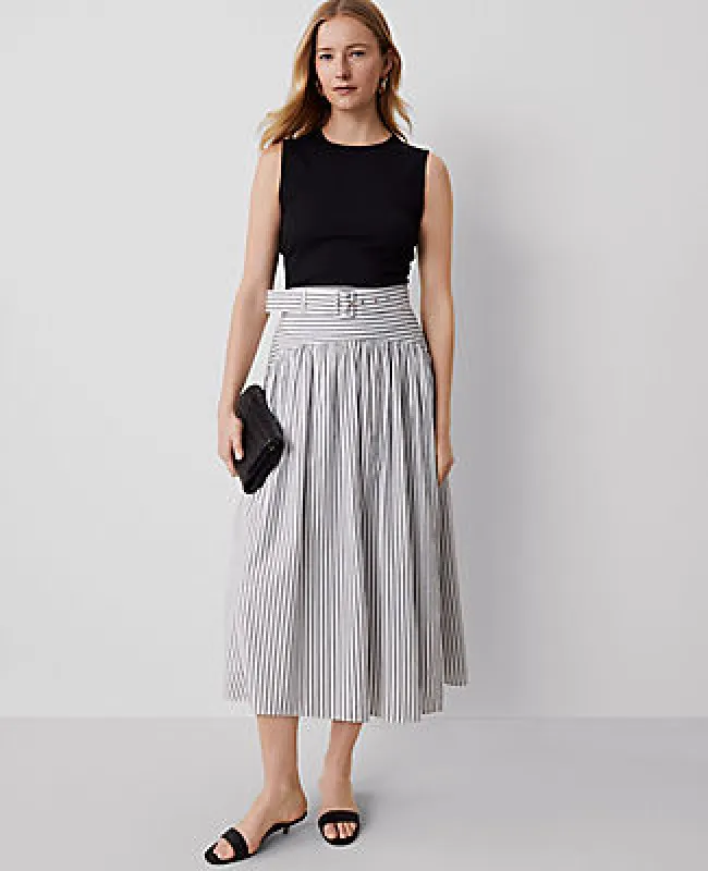 Ann Taylor Striped Belted Yoke Midi Skirt made by Ann Taylor