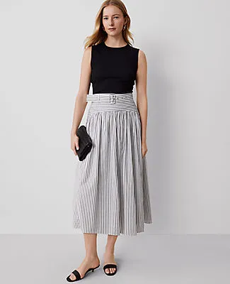 Ann Taylor Striped Belted Yoke Midi Skirt sold by Ann Taylor