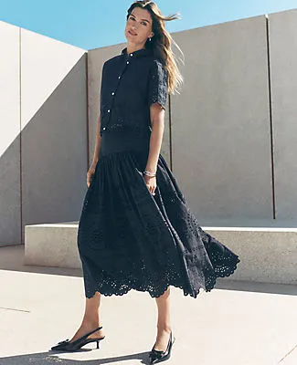 Ann Taylor Eyelet Yoke Midi Skirt sold by Ann Taylor