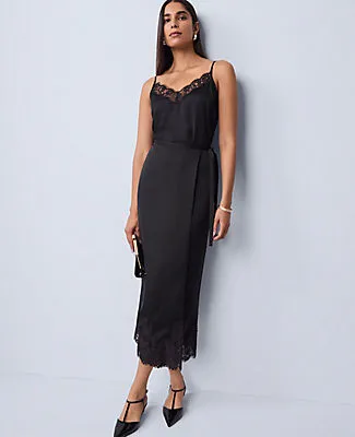 Ann Taylor Satin Lace Hem Wrap Skirt sold by Ann Taylor