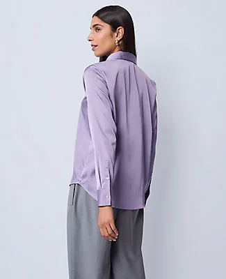 Ann Taylor Petite Pinstriped Satin Essential Shirt sold by Ann Taylor product image thumbnail 2
