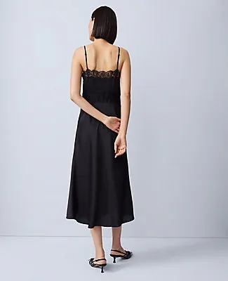 Ann Taylor Petite Lace Trim Satin Slip Midi Dress sold by Ann Taylor product image thumbnail 3