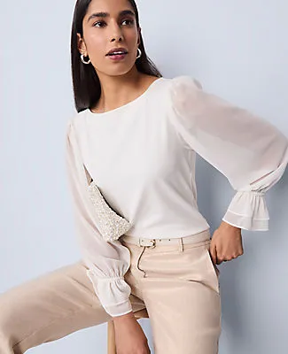 Ann Taylor Mixed Media Pleated Sleeve Top sold by Ann Taylor