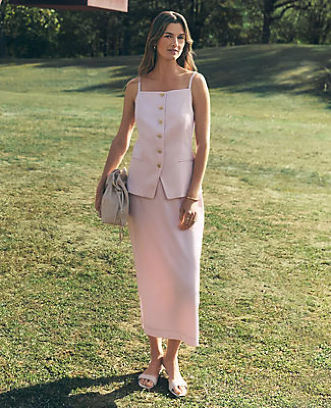 Ann Taylor Sateen Column Midi Skirt sold by Ann Taylor