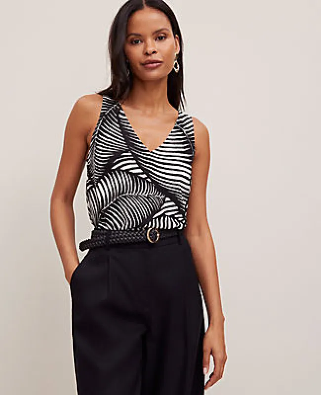 Ann Taylor Mixed Media V-Neck Tank Top in Palm Print sold by Ann Taylor