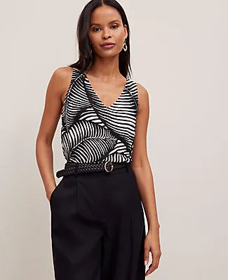 Ann Taylor Mixed Media V-Neck Tank Top in Palm Print sold by Ann Taylor