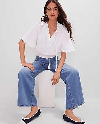 Ann Taylor Weekend Collection Linen Blend Tie Neck Blouse sold by Ann Taylor product image thumbnail 2