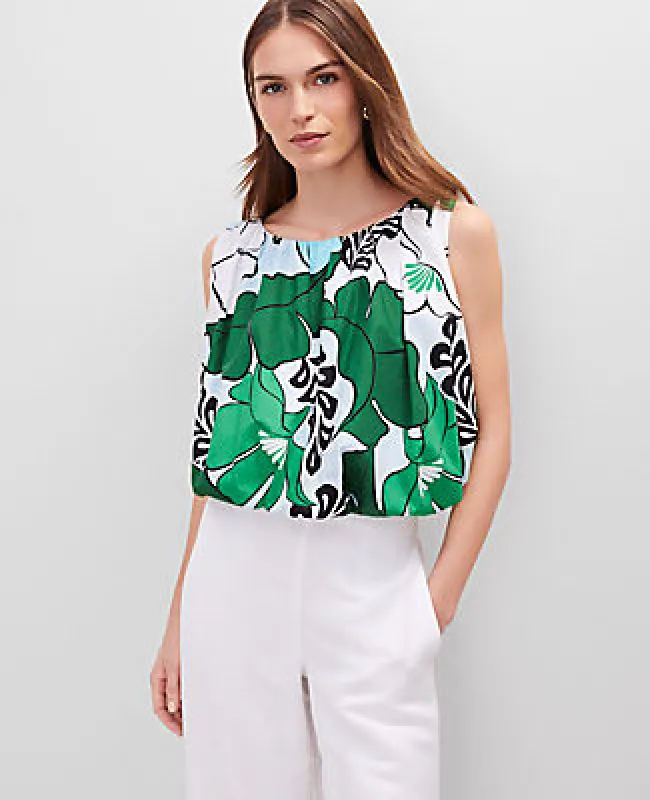 Ann Taylor Floral Gathered Bubble Hem Top sold by Ann Taylor