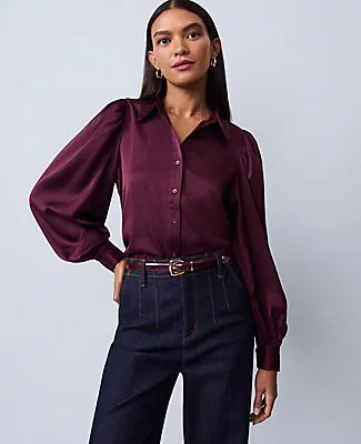 Ann Taylor Satin Blouson Sleeve Blouse sold by Ann Taylor