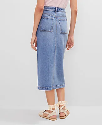 Ann Taylor Petite Weekend Collection Patch Pocket Denim Midi Skirt sold by Ann Taylor product image thumbnail 3