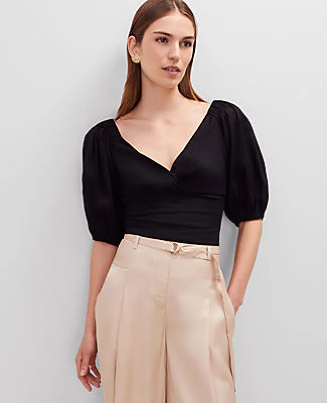 Ann Taylor Petite Linen Blend Knotted Tie Back Blouse sold by Ann Taylor