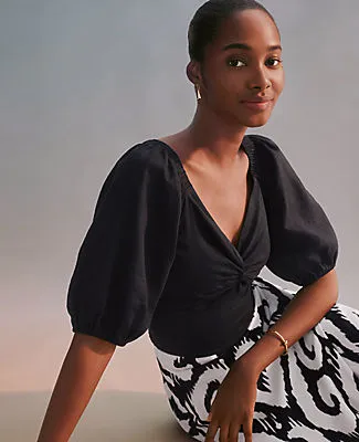 Ann Taylor Petite Linen Blend Knotted Tie Back Blouse sold by Ann Taylor product image thumbnail 4