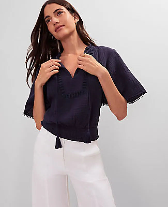 Ann Taylor Weekend Collection Linen Blend Tie Neck Blouse sold by Ann Taylor