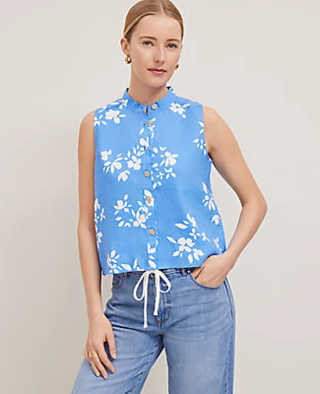 Ann Taylor Floral Linen Sleeveless Shirt sold by Ann Taylor