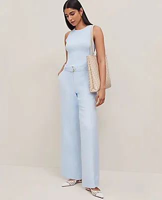 Ann Taylor The Belted Wide-Leg Pant in Linen Blend sold by Ann Taylor