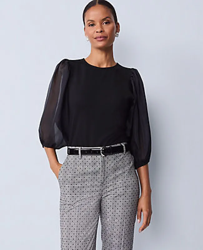 Ann Taylor Puff Sleeve Mixed Media Top sold by Ann Taylor
