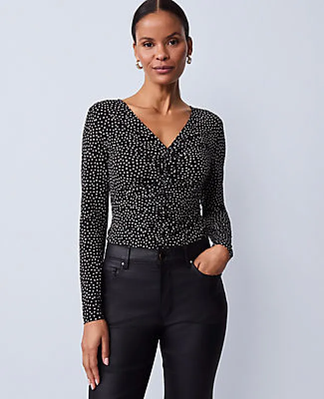 Ann Taylor Dotted V-Neck Top sold by Ann Taylor