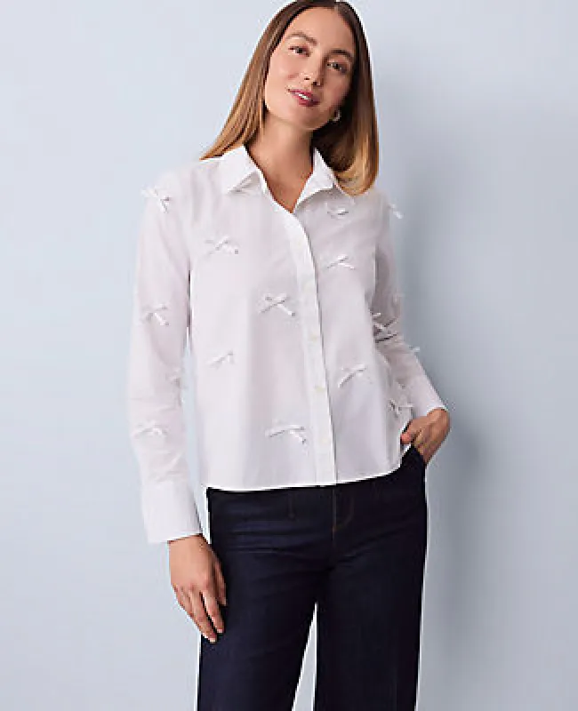 Ann Taylor Cropped Bow Shirt sold by Ann Taylor