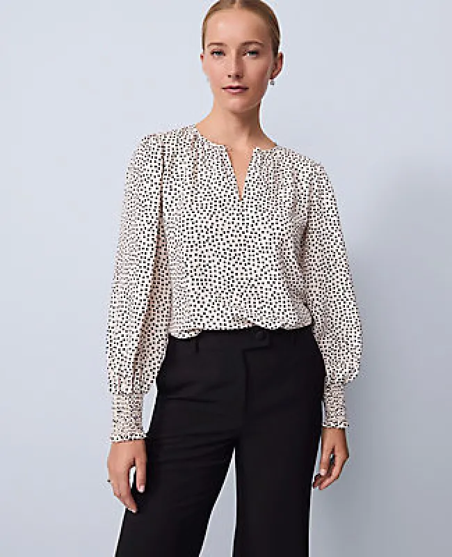 Ann Taylor Dotted Smocked Crew Neck Top sold by Ann Taylor