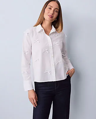 Ann Taylor Cropped Bow Shirt sold by Ann Taylor