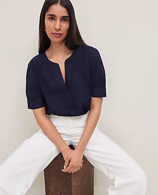 Ann Taylor Petite Half Sleeve Linen Blend Popover Top sold by Ann Taylor