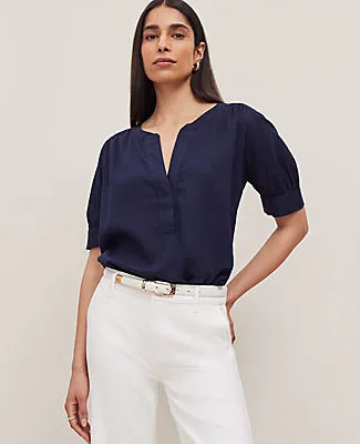 Ann Taylor Petite Half Sleeve Linen Blend Popover Top sold by Ann Taylor product image thumbnail 3