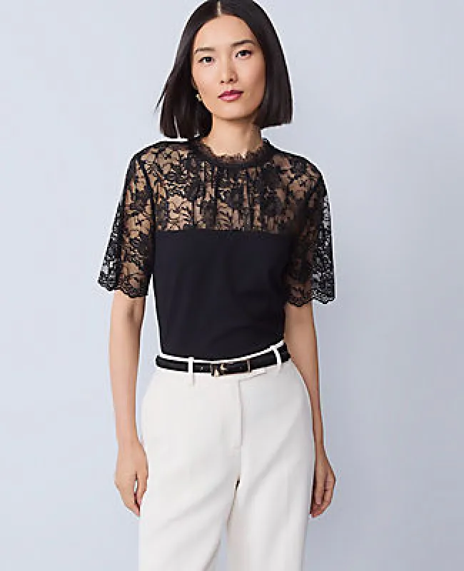 Ann Taylor Ponte Lace Trim Top sold by Ann Taylor