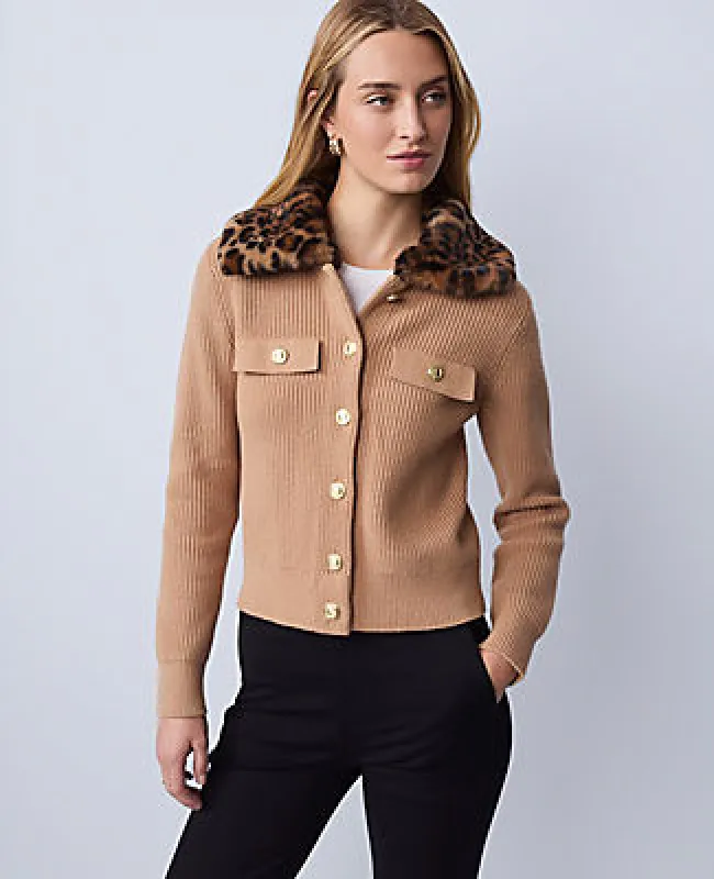 Ann Taylor Weekend Collection Faux Fur Trim Ribbed Jacket sold by Ann Taylor