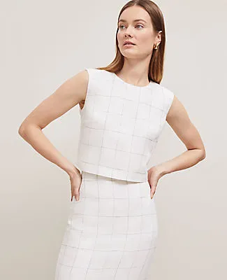 Ann Taylor The Button Back Cropped Top in Windowpane Linen Blend sold by Ann Taylor product image thumbnail 3