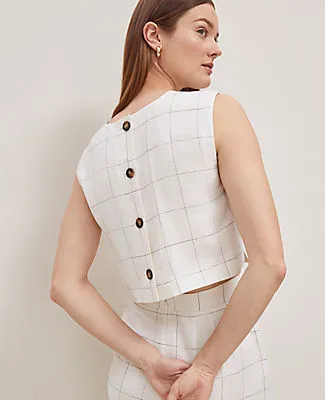 Ann Taylor The Button Back Cropped Top in Windowpane Linen Blend sold by Ann Taylor product image thumbnail 4
