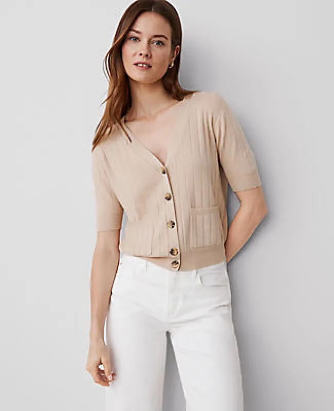 Ann Taylor Ribbed Short-Sleeve Pocket Cardigan sold by Ann Taylor