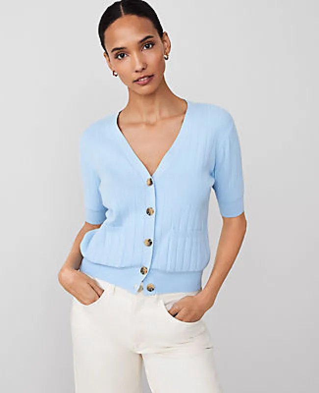 Ann Taylor Ribbed Short-Sleeve Pocket Cardigan sold by Ann Taylor