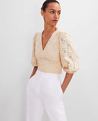 Ann Taylor Eyelet Puff Sleeve Blouse sold by Ann Taylor