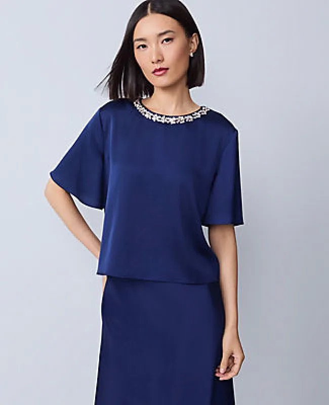 Ann Taylor Embellished Trim Satin Top sold by Ann Taylor