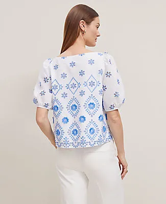 Ann Taylor Petite Geo Embroidered Boatneck Popover Top sold by Ann Taylor product image thumbnail 2