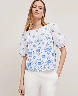 Ann Taylor Petite Geo Embroidered Boatneck Popover Top sold by Ann Taylor product image thumbnail 3