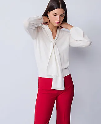 Ann Taylor Mixed Media Tie Neck Top sold by Ann Taylor